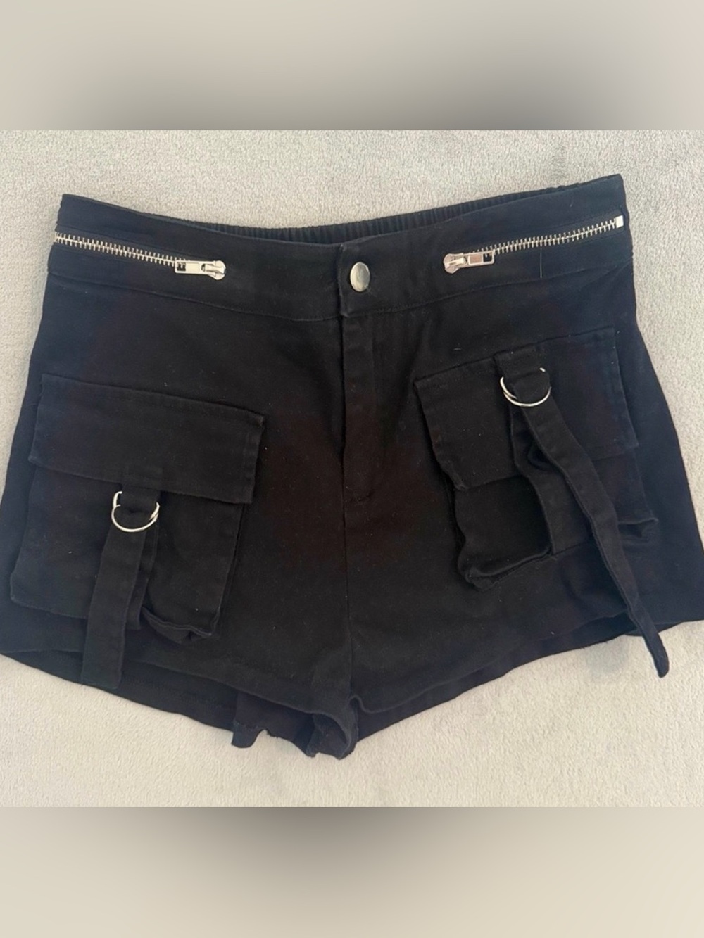 Hot & Delicious Black Cargo D-Ring Pocket Shorts